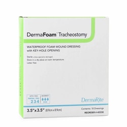 Med Vet International&nbsp;Foam Dressing DermaFoam Tracheostomy 3-1/2 X 3-1/2 Inch Without Border Waterproof Backing Nonadhesive Fenestrated Square Sterile, 45330, 10/Box