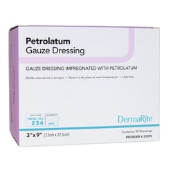 Med Vet International DermaRite Petrolatum Impregnated Dressing, 3 x 9 Inch, Sterile, 23390, 50/Box