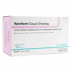 Med Vet International&nbsp;Xeroform Petrolatum Impregnated Dressing, Rectangle, 5 X 9 Inch, Sterile, 24590, Each