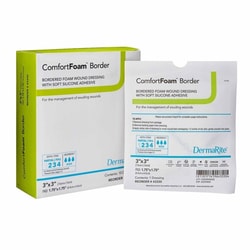 Med Vet International Foam Dressing ComfortFoam™ Border 3 X 3 Inch With Border Waterproof Backing Silicone Adhesive Square Sterile, 43330, 10/Box