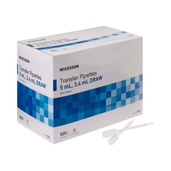 Med Vet International McKesson Transfer Pipette, 5 mL, 0.5 to 1 mL Graduation Increments, NonSterile, 558, 500/Box