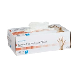 Med Vet International McKesson Non-Sterile, Powder-Free Vinyl Exam Gloves, Standard Cuff Length, Smooth Clear, Large, 14-138, 150/Box