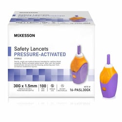 Med Vet International Safety Lancet McKesson 30 Gauge Retractable Pressure Activated Finger, 16-PASL30GX, 100/Box