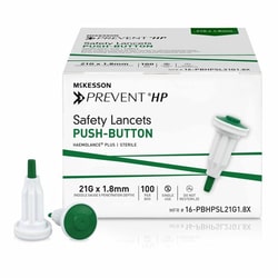 Med Vet International Safety Lancet McKesson Prevent HP 21 Gauge Retractable Push Button Activation Finger, 16-PBHPSL21G1.8X, 100/Box