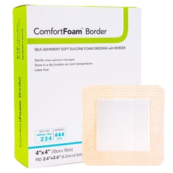 Med Vet International&nbsp;ComfortFoam&trade; Border Silicone Foam Dressing, 4 x 4 Inch, Sterile, 00317E, Each