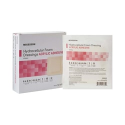 Med Vet International McKesson Acrylic Adhesive with Border Foam Dressing, 6 x 6 Inch, 16-4672, 100/Case