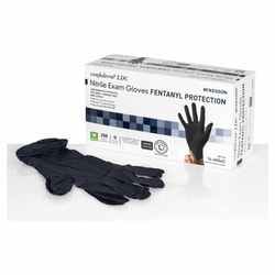 Med Vet International&nbsp;Exam Glove McKesson Confiderm LDC Medium NonSterile Nitrile Standard Cuff Length Fully Textured Black Chemo Tested / Fentanyl Tested, 14-6N54C, 250/Box