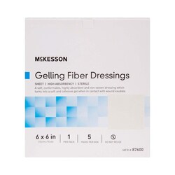 Med Vet International McKesson Absorbent Gelling Fiber Dressing, 6 x 6 Inch, 87600, 5/Box