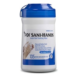 Med Vet International&nbsp;Sani-Hands Hand Sanitizing Wipes, Ethyl Alcohol, Canister, Unscented, 6 X 7.5in, 135/Cannister, P13472, 12 Cannisters