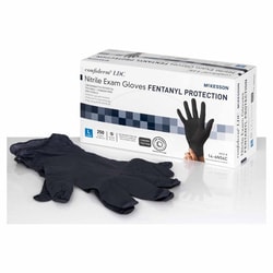 Med Vet International Exam Glove McKesson Confiderm LDC Large NonSterile Nitrile Standard Cuff Length Fully Textured Black Chemo Tested / Fentanyl Tested, 14-6N56C, 2500/Case