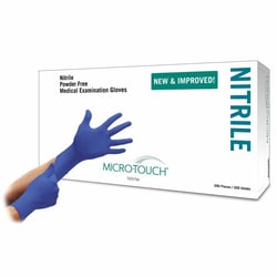 Med Vet International Exam Glove Micro-Touch Nitrile Large NonSterile Nitrile Standard Cuff Length Textured Fingertips Blue Chemo Tested, 6034303, 2000/Case