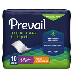 Med Vet International Prevail Total Care™ Super Absorbent Disposable Polymer Underpad, 30 x 30 Inch, UPS-120/1, 10/Pack