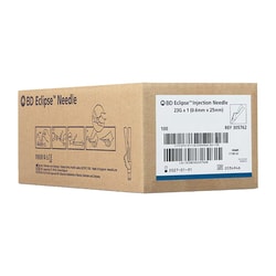 Med Vet International BD Safety Hypodermic Needle Eclipse™, 1 Inch Length, 23 Gauge, Thin Wall, Hinged Safety Needle, 100/Box