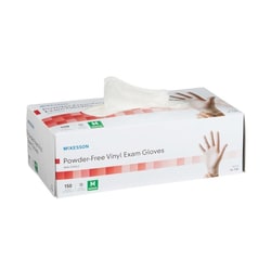 Med Vet International&nbsp;McKesson Non-Sterile, Powder-Free Vinyl Exam Gloves, Medium, Standard Cuff Length, Smooth Clear, 14-136, 150/Box