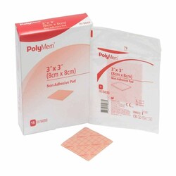 Med Vet International Foam Dressing PolyMem 3 X 3 Inch Without Border Film Backing Nonadhesive Square Sterile, 5033, 15/Box