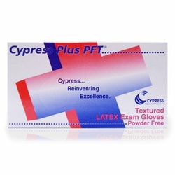 Med Vet International Exam Glove Cypress Plus PFT Medium NonSterile Latex Standard Cuff Length Fully Textured Ivory Not Rated, 23-94, 100/Box