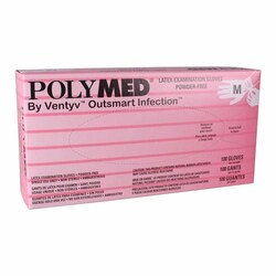 Med Vet International&nbsp;Exam Glove Polymed Medium NonSterile Latex Standard Cuff Length Fully Textured Ivory Not Rated, PM103, 100/Box