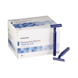 Med Vet International&nbsp;McKesson Twin-Blade Disposable Razor, Blue, 16-RZ50, 50/Box