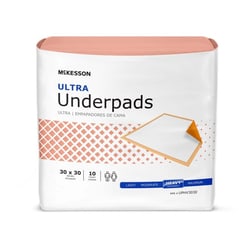 Med Vet International&nbsp;McKesson Ultra Heavy Absorbency Disposable Underpad, 30 x 30 Inch, UPHV3030, 10/Bag