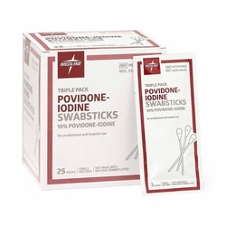 Med Vet International&nbsp;Impregnated Swabstick, 3 per Pack, Povidone-Iodine, Individual Packet, NonSterile, MDS093902, 1/Pack