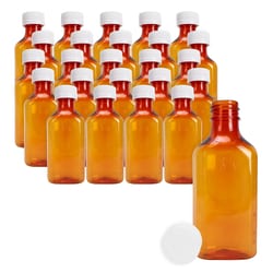 Med Vet International Amber Plastic Graduated Ovals, 4oz Liquid Bottle, Twist Off Child Resistant Caps, 25/Pack