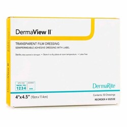 Med Vet International&nbsp;Transparent Film Dressing DermaView II&trade; 4 X 4-1/2 Inch Frame Style Delivery Rectangle Sterile, 00253E, 50/Box