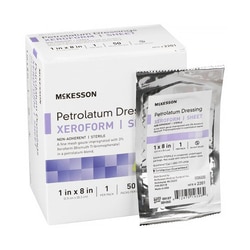 Med Vet International&nbsp;Xeroform Petrolatum Impregnated Dressing McKesson Strip 1 X 8 Inch Sterile, 2201, 200/Case