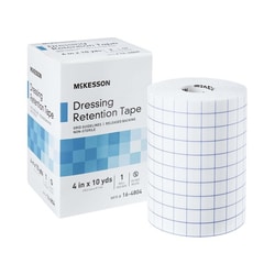 Med Vet International McKesson Nonwoven Fabric / Printed Release Paper Dressing Retention Tape, 4 Inch x 10 Yard, White, 16-4804, 1/Box