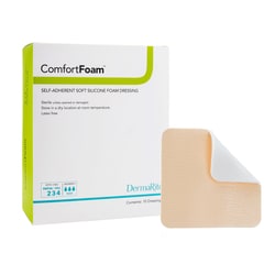 Med Vet International&nbsp;ComfortFoam&trade; Silicone Adhesive without Border Silicone Foam Dressing, 3 x 3 Inch, Sterile, 44330, 10/Box