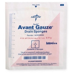 Med Vet International&nbsp;Avant Gauze Drain Sponge, 4 x 4 inch, 6-Ply, Sterile, NON256000, 25/Box