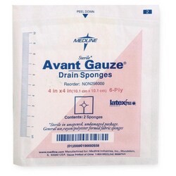 Med Vet International Avant Gauze Drain Sponge, 4 x 4 inch, 6-Ply, Sterile, NON256000, 2/Pack