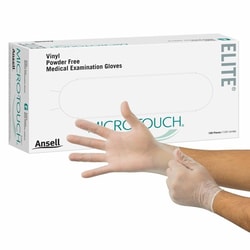 Med Vet International&nbsp;Exam Glove Micro-Touch Elite Large NonSterile Stretch Vinyl Standard Cuff Length Smooth Ivory Not Rated, 3093, 100/Box