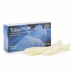 Med Vet International Exam Glove Trilon 2000 PF with MC3 Medium NonSterile Stretch Vinyl Standard Cuff Length Smooth Ivory Not Rated, 25-950, 100/Box
