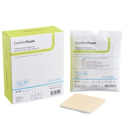 Med Vet International ComfortFoam™ Silicone Adhesive without Border Silicone Foam Dressing, 4 x 4 Inch, Sterile, 00315E, 10/Box