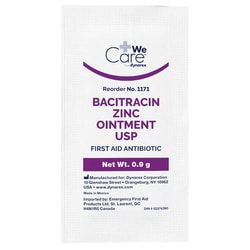 Med Vet International Dynarex Bacitracin Zinc Ointment, 0.9g, Foil Packet,