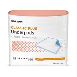 Med Vet International&nbsp;McKesson Classic Plus Disposable Underpad, 23 x 24 Inch, UPLT2324, 25/Bag