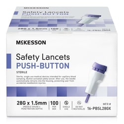 Med Vet International McKesson Push Button Safety Lancet, 28 Gauge, 16-PBSL28GX, 100/Box