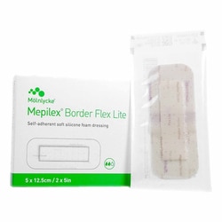 Med Vet International&nbsp;Thin Foam Dressing Mepilex Border Flex Lite 2 X 5 Inch With Border Film Backing Silicone Adhesive Rectangle Sterile, 581100, Each