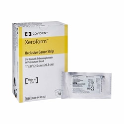 Med Vet International&nbsp;Xeroform Petrolatum Impregnated Dressing Xeroform&trade; Occlusive Strip 1 X 8 Inch Sterile, 8884433301, 50/Box