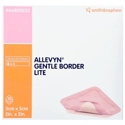 Med Vet International&nbsp;Allevyn&trade; Gentle Border Lite Silicone Gel Adhesive with Border Thin Silicone Foam Dressing, 2 x 2 Inch, Sterile, 66800833, 10/Box