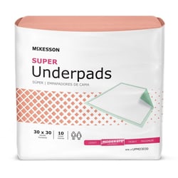 Med Vet International&nbsp;McKesson Super Moderate Absorbency Disposable Underpad, 30 x 30 Inch, UPMD3030, 10/Bag
