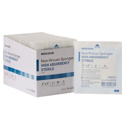 Med Vet International McKesson Sterile Nonwoven Sponge, 4-Ply, 2 x 2 Inch, 16-42224, 2/Pack