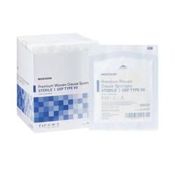 Med Vet International McKesson Sterile USP Type VII Gauze Sponge, 12-Ply, 3 x 3 Inch, 16-42332, 80/Box