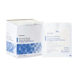 Med Vet International McKesson Sterile USP Type VII Gauze Sponge, 8-Ply, 4 x 4 Inch, 16-42448, 100/Box