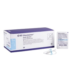Med Vet International&nbsp;BD Vacutainer Push Button Blood Collection Set, 23 Gauge, 3/4 Inch Needle Length, Safety Needle, 12 Inch Tubing, Sterile, 50/Box