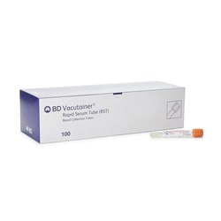 Med Vet International&nbsp;BD Vacutainer Venous Blood Collection Tube, Clot Activator Additive, 5 mL, Hemogard&trade; Closure Polyethylene Terephthalate (PET) Tube, 100/Box