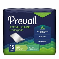 Med Vet International&nbsp;Disposable Underpad Prevail Total Care&trade; 23 X 36 Inch Fluff Light Absorbency, UP-120/1, 15/Pack, 8 Packs