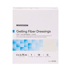 Med Vet International&nbsp;McKesson Absorbent Gelling Fiber Dressing, 4 x 4-3/4 Inch, 87400, 10/Box