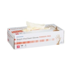 Med Vet International McKesson Stretch Vinyl Exam Glove, Small, Ivory,