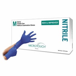 Med Vet International&nbsp;Exam Glove Micro-Touch Nitrile Medium NonSterile Nitrile Standard Cuff Length Textured Fingertips Blue Chemo Tested, 6034302, 2000/Case